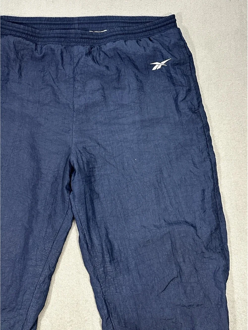 Vintage Reebok Track Pants Mens Large Navy Nylon Joggers Y2K Windbreaker
